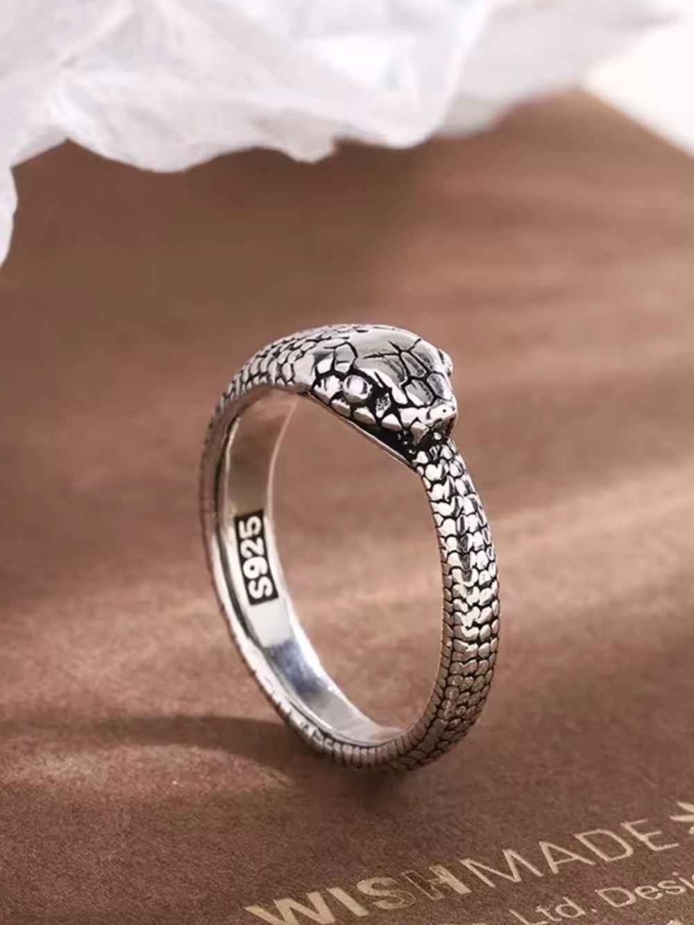 Sterling Silver 925 Snake Head Ring - Silver
